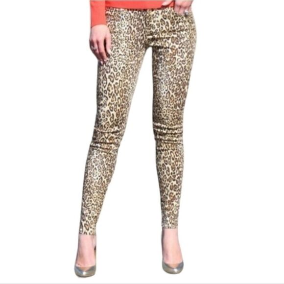 7FAM 7 For All Mankind Leopard Cheetah Skinny Jeans Gold Zippered Ankles - Picture 15 of 16